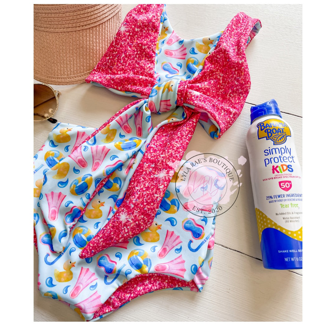 Snorkel and Flipper Baby Girl 2 Piece Reversible Swimsuit