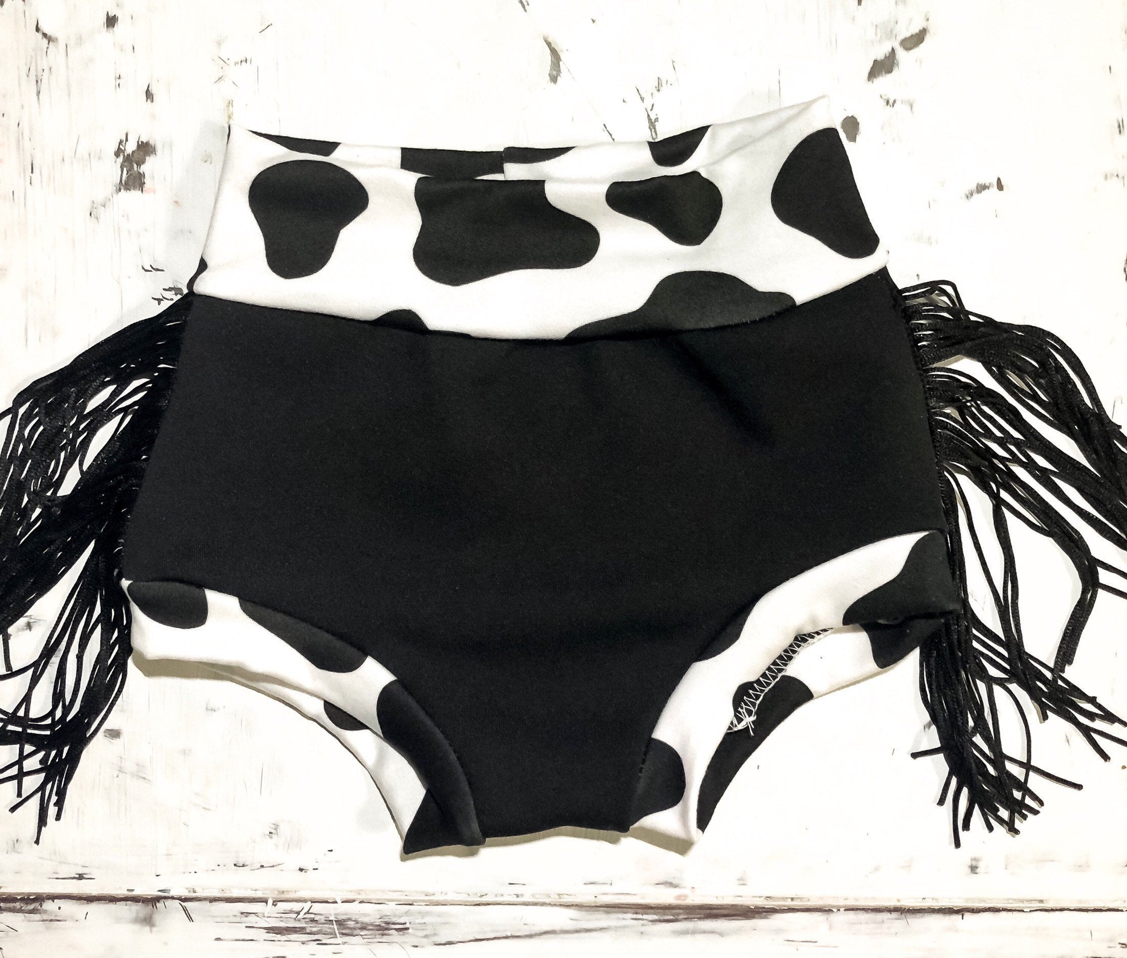 Cow print Fringe Baby girl Bummies with Fringe