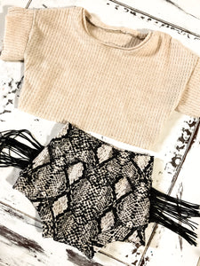 Snakeskin Bummie and Taupe Dolman Outfit