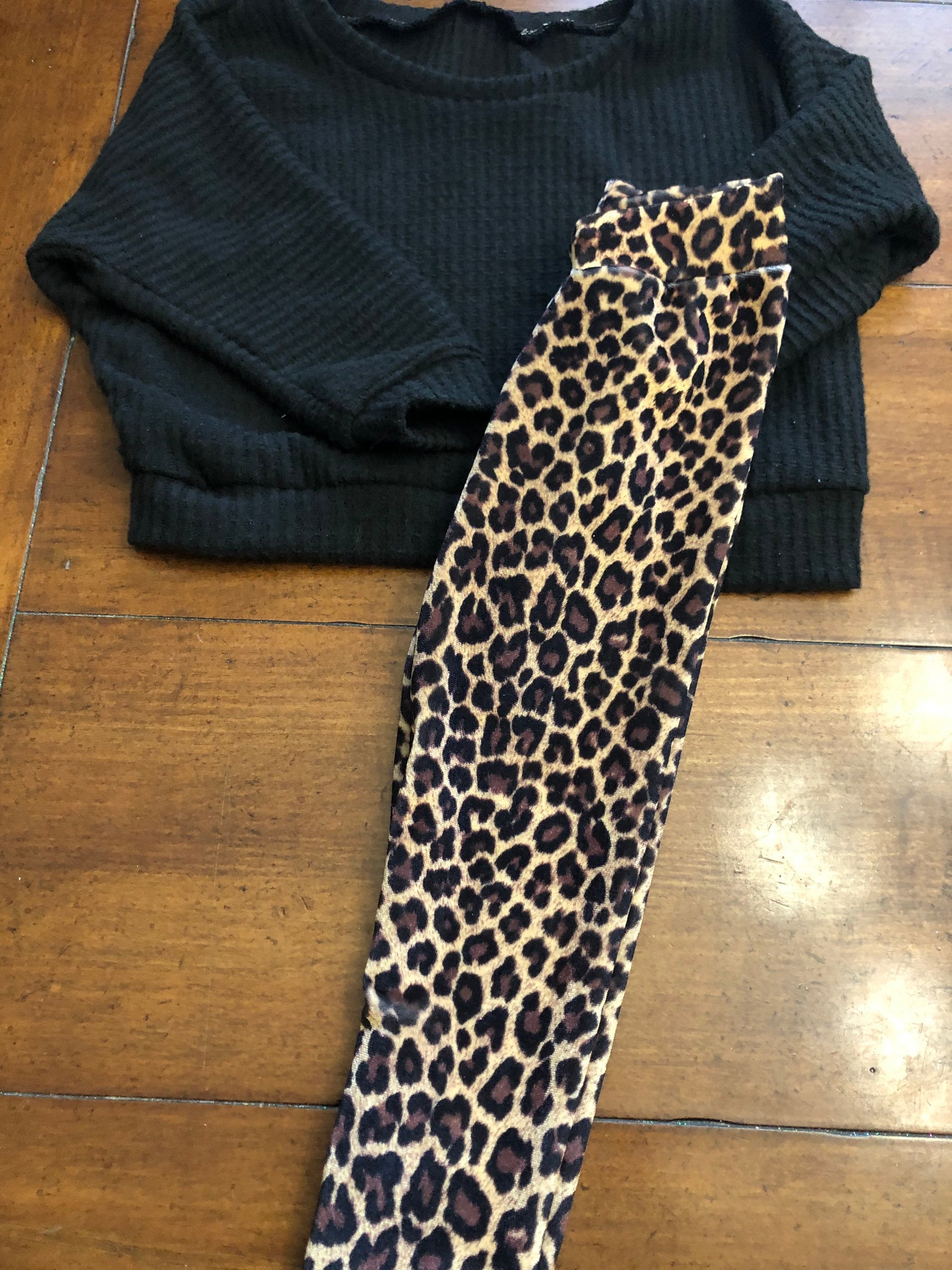 Leopard Leggings and Black Slouchy Sweater