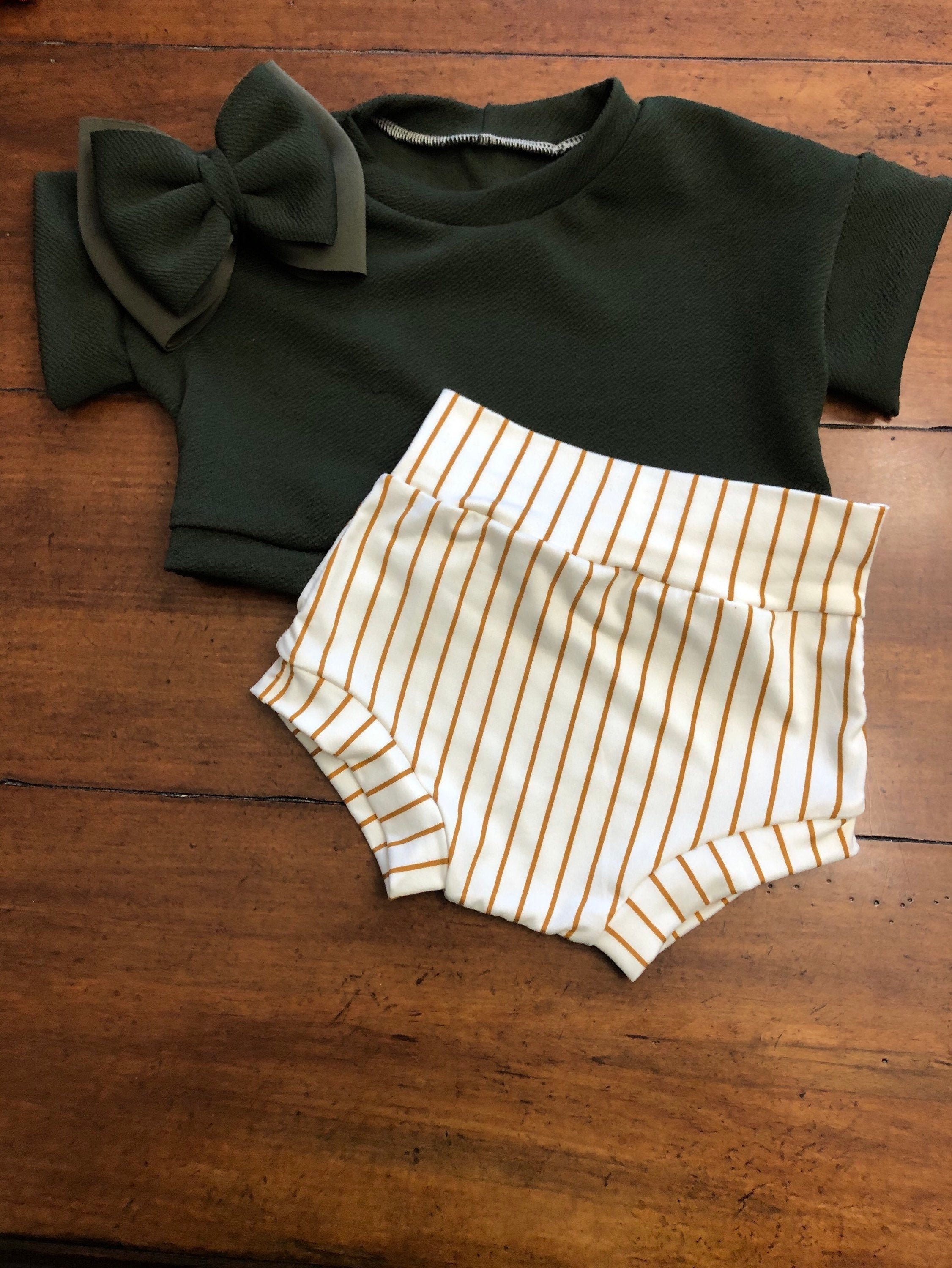 stunning Olive and Rust Pin Stripe Bummie Outfit