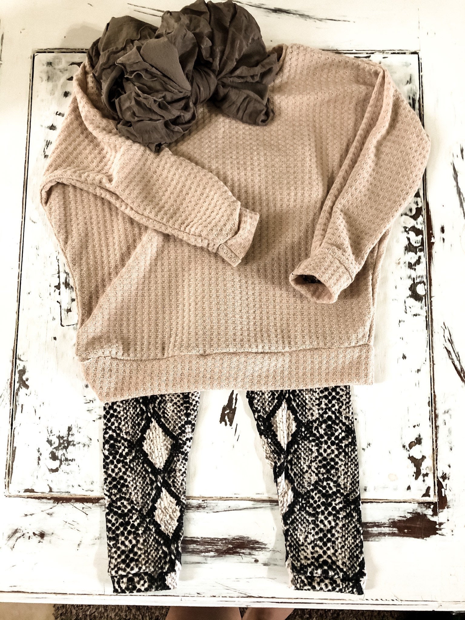 Baby Girl Snakeskin Leggings and Taupe Slouchy Sweater