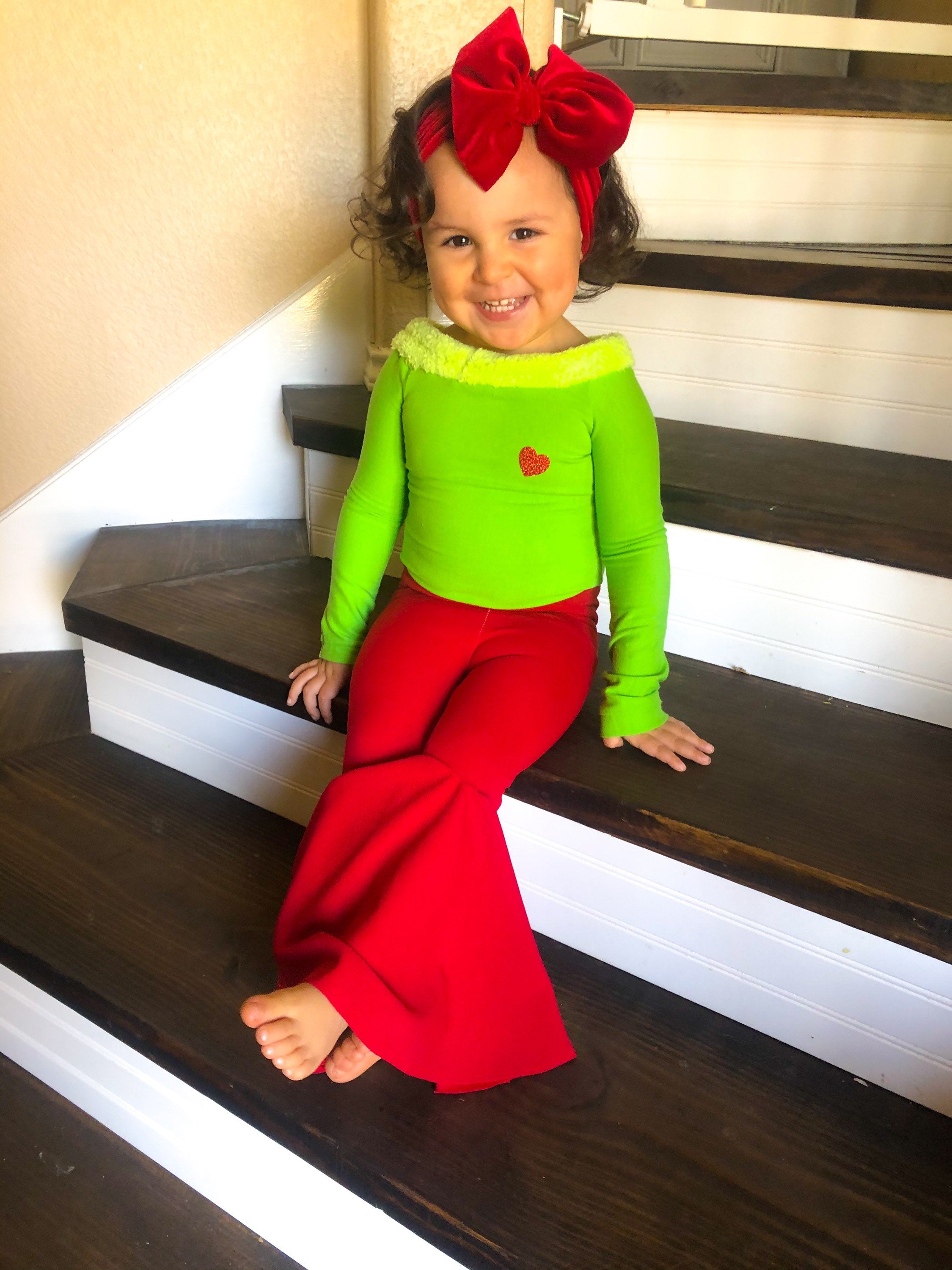 Grinch Theme Hibiscus Leo and Bell Bottoms including Bow