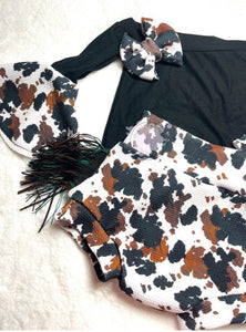 Western Cowprint Suede Bell Sleeve and Bummie Babygirl Outfit