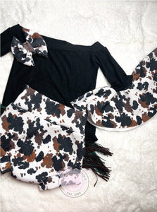 Western Cowprint Suede Bell Sleeve and Bummie Babygirl Outfit
