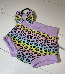 Pastel Rainbow Lisa Frank Cheetah Print Baby Bummie Set