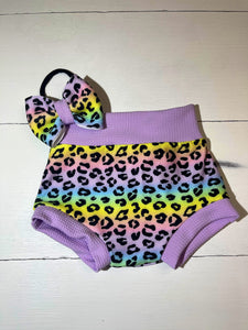 Pastel Rainbow Lisa Frank Cheetah Print Baby Bummie Set