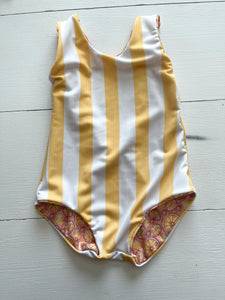 Lemons and Yellow and White Stripe Reversible Baby Swimsuit
