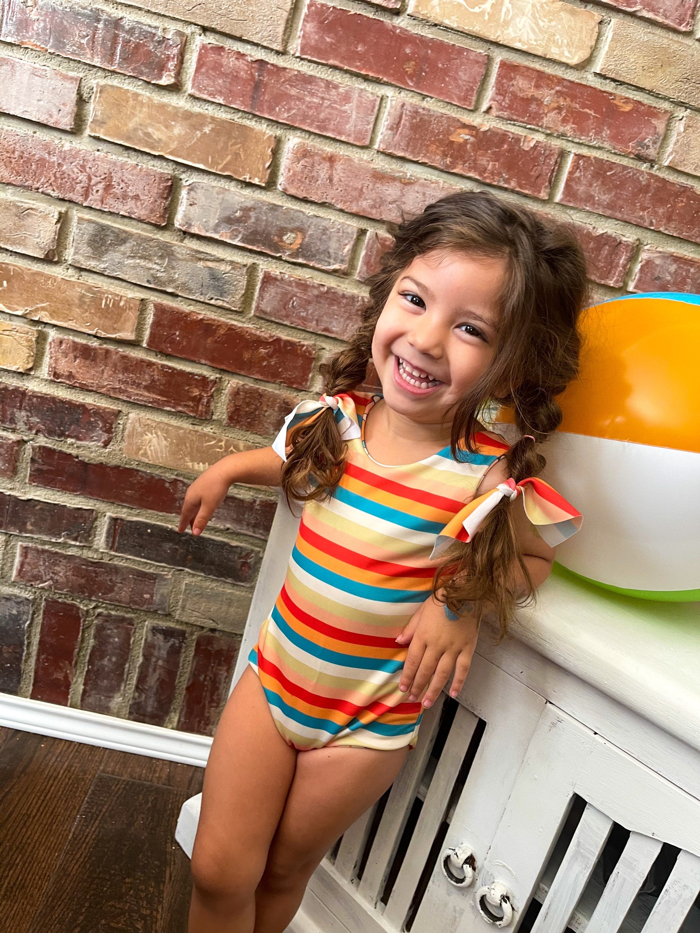 Beach Ball and Summer Stripe Reversible Baby Swimsuit