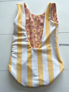 Lemons and Yellow and White Stripe Reversible Baby Swimsuit