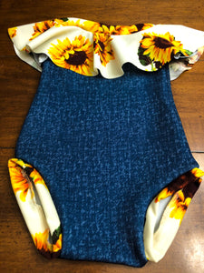 Sunflower Ruffle BlueJean Look Bodysuit