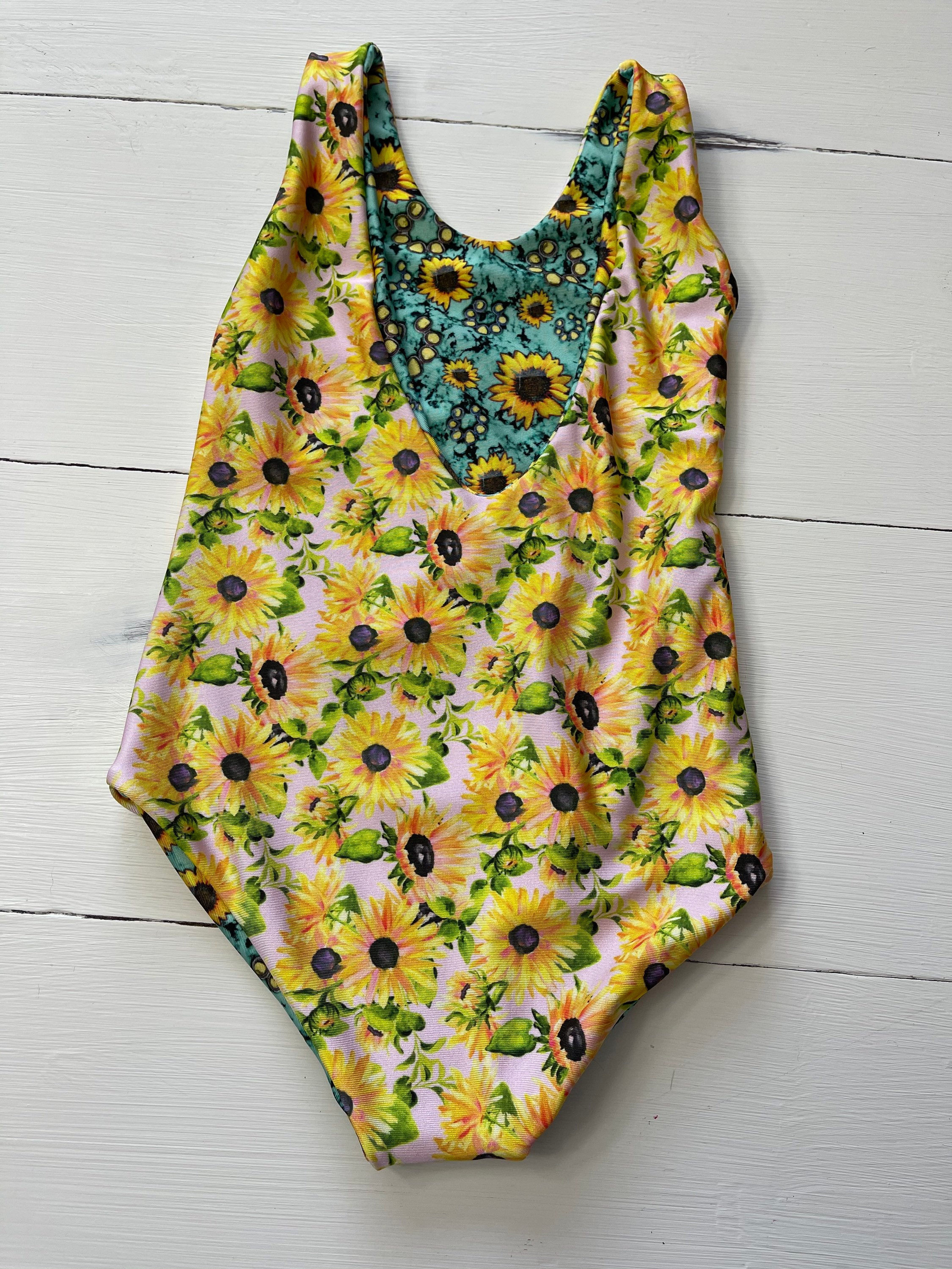 Sunflower Floral Reversible One Piece Swimsuit