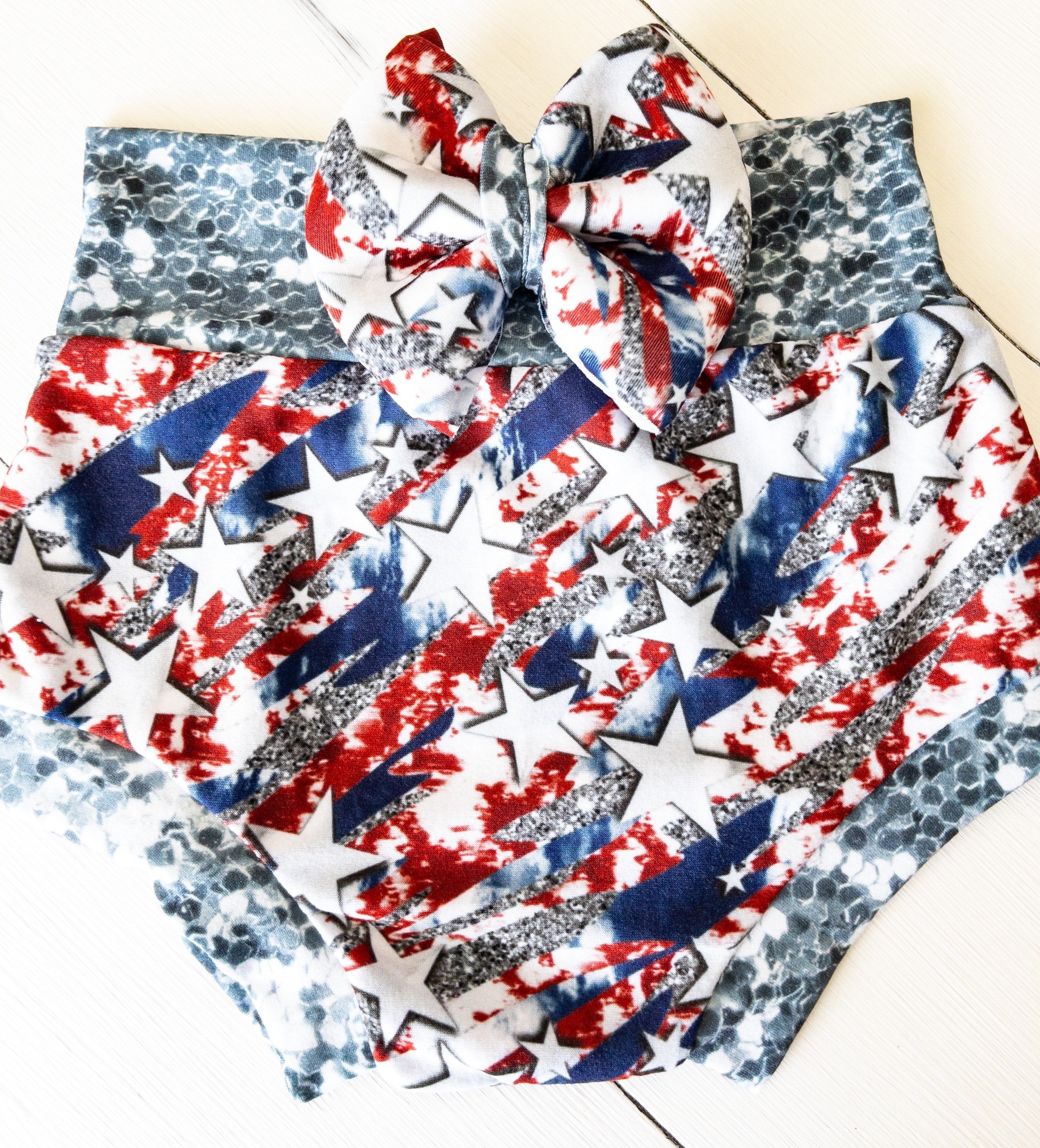 Glitter 4th of July Stars and Stripes Baby Girl Bummie Set